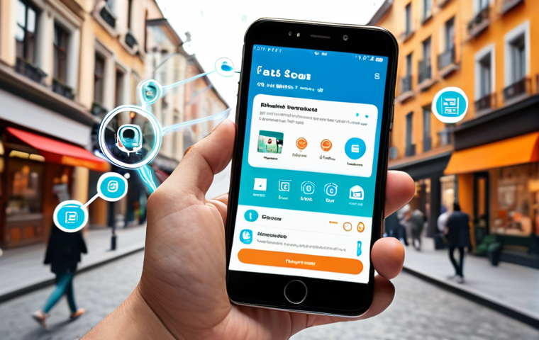A modern individual effortlessly navigating daily life with a smartphone in hand. Around them, vibrant, glowing data streams connect to floating icons representing instant services like a pre-ordered coffee, a real-time parcel tracker, a bank app, and smart home controls. The background is a blurred, dynamic urban landscape, emphasizing the seamless convenience and speed of real-time mobile information. High-tech, optimistic, and highly connected.