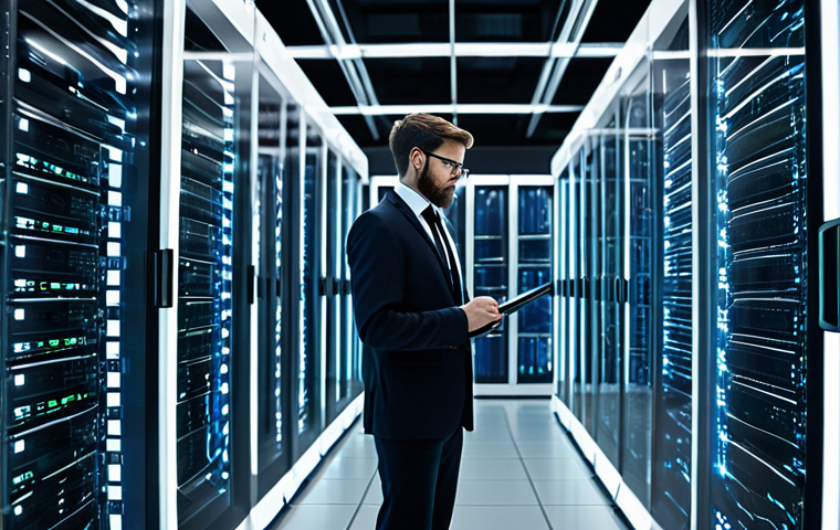 A professional data architect, fully clothed in a modest business suit, standing in a clean, high-tech server room. In the foreground, a transparent, futuristic digital pipeline system is processing information, showcasing raw, chaotic data transforming into perfectly organized, glowing data packets. The background is softly lit, emphasizing the intricate flow of data. Professional photography, high resolution, perfect anatomy, correct proportions, well-formed hands, natural body proportions, safe for work, appropriate content, fully clothed, professional dress.