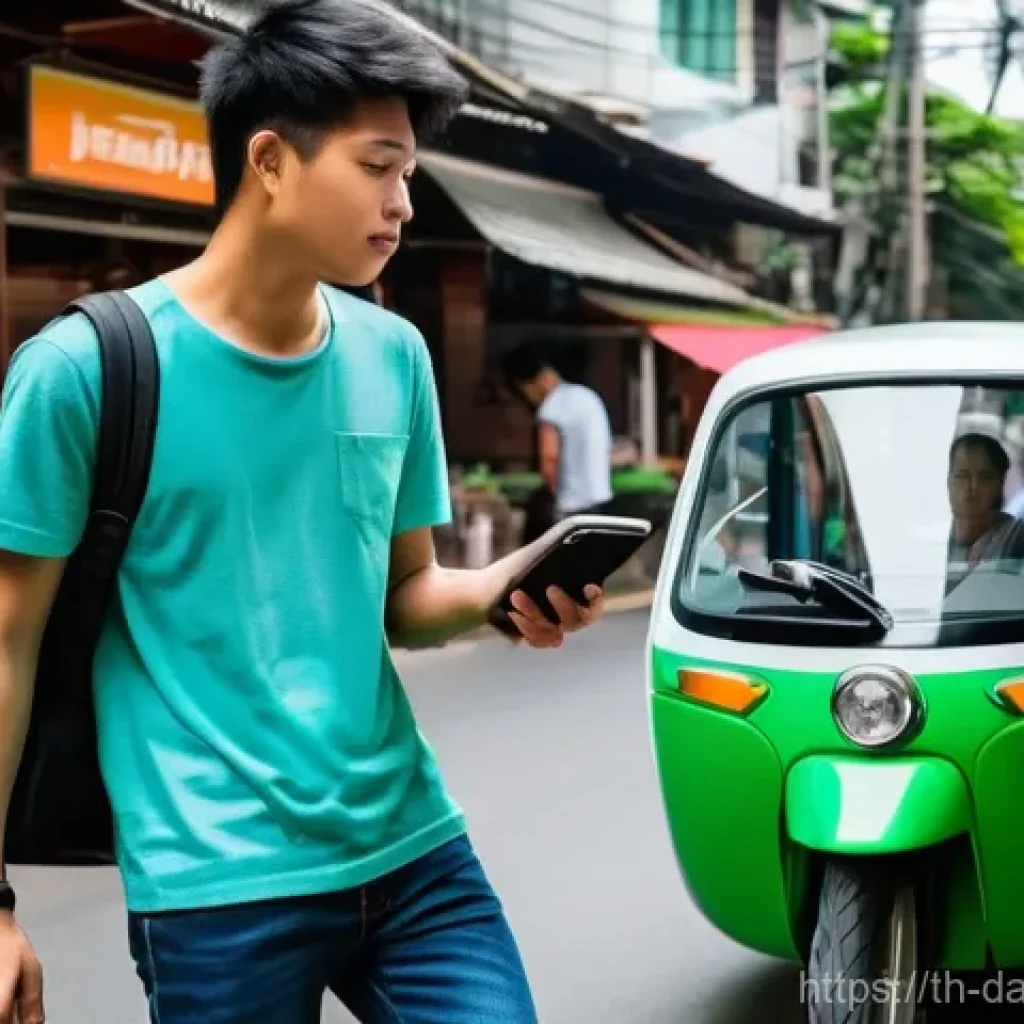 실시간 데이터 처리의 예측 분석 활용 사례 - A vibrant, sunny street scene in a modern Thai city, bustling with everyday life. In the foreground,...